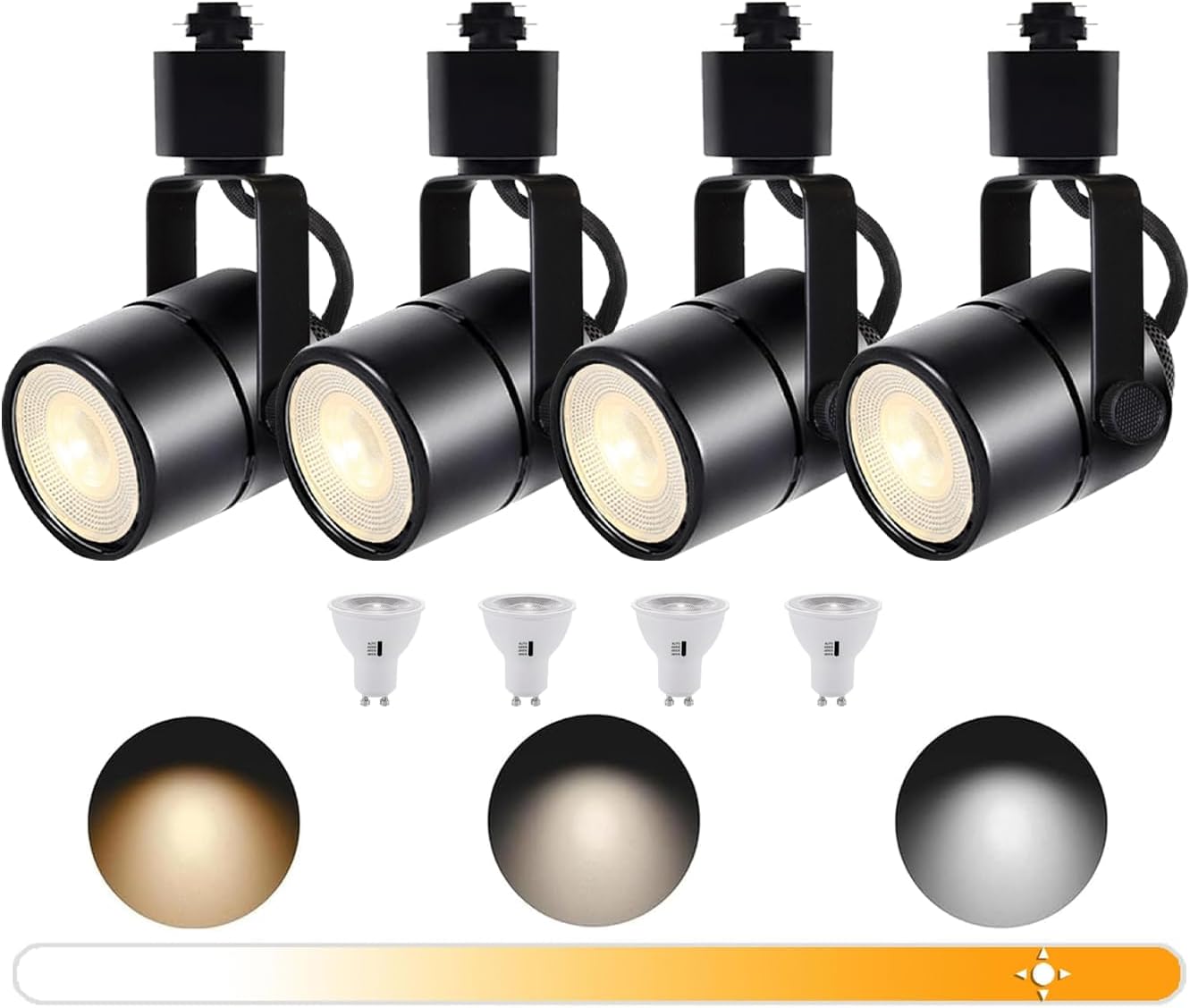 Black 4PCS LED Track Lighting with Advanced Replaceable GU10 Bulbs, Switchable 3CCT and Dimmable Brightness(20%-100%), Versatile Ceiling Spotlight Fixtures for Any Space(No Track Rail)