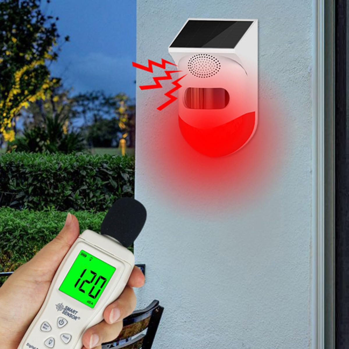 Rilevatore Infrarossi Esterno Solare Ip67 in Abs Rosso | Allarme Sonoro e Luminoso, Struttura in Silicio, per Sicurezza Domestica e Vialetto
