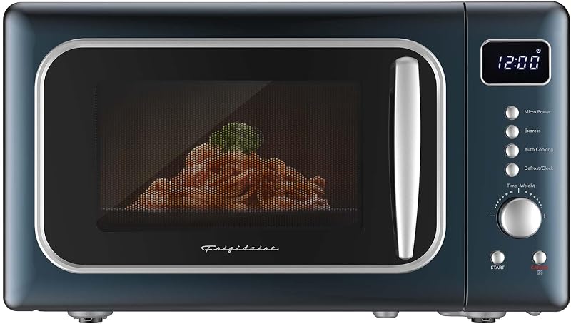 0,7 pies cúbicos. Pie. Horno Microondas Retro Para Encimera, Microondas Compacto de 700W con 8 Menús de Cocción Automática, Descongelación Automática, 5 Niveles de Potencia, Pantalla LED, Plato Giratorio de Vidrio, Azure-Argent