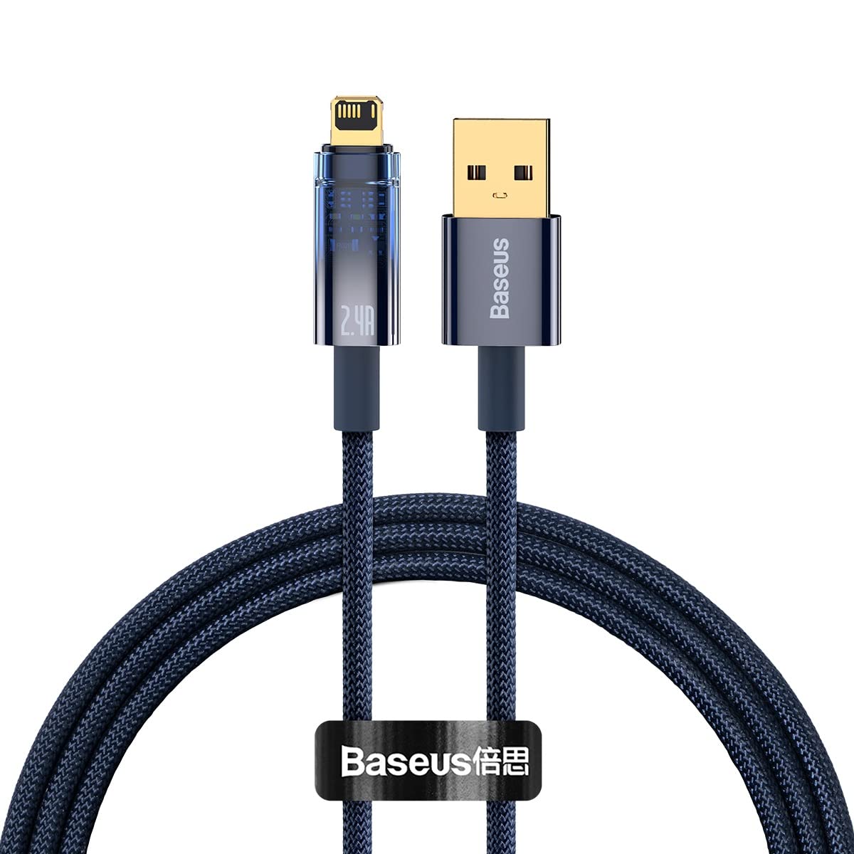 BaseusPD 2.4A USB to Lightning Cable, Auto Power-Off Nylon Braided Fast Charging Cable with High-Speed Data Transfer Compatible with iPhone 14 13 12 11 Pro Max XS X 8 7 6, iPad, AirPods (1M) – Blue