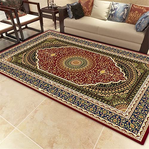 DJHWWD Outdoor Teppich Balkon Waschbare Teppiche Wohnzimmer Teppich Rot Blume Retro Geometrisches Muster Haltbarer Teppich Rutsch Fest 40X60Cm Teppich rutschfest Rot Cover