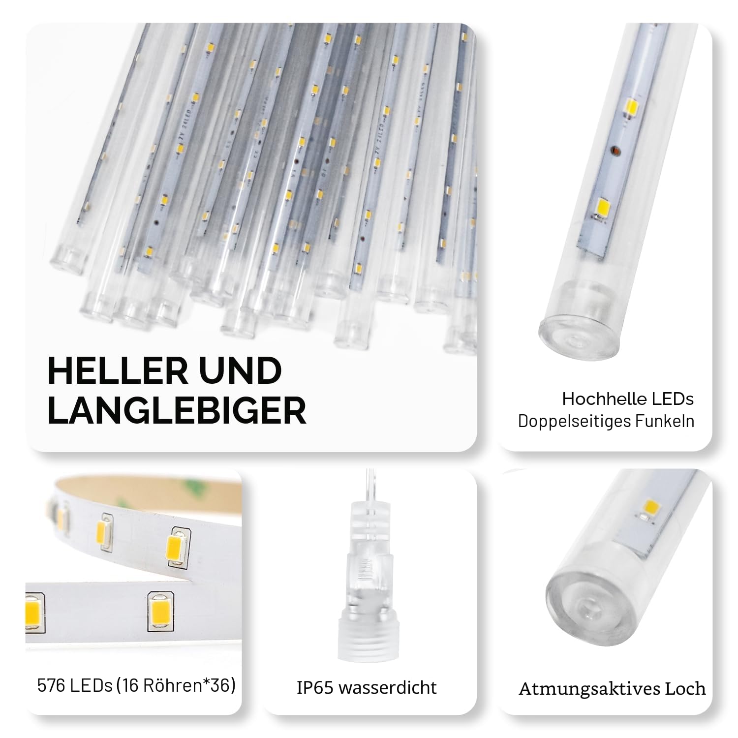 PEMOTech Weihnachtsbeleuchtung Außen,24 Röhren 30 CM 576 LEDs eiszapfen lichterkette außen，Wasserdichte Fallende Regen Lichter für Weihnachten Halloween Weihnachtsbaum, Weihnachtsdeko Aussen, Blau
