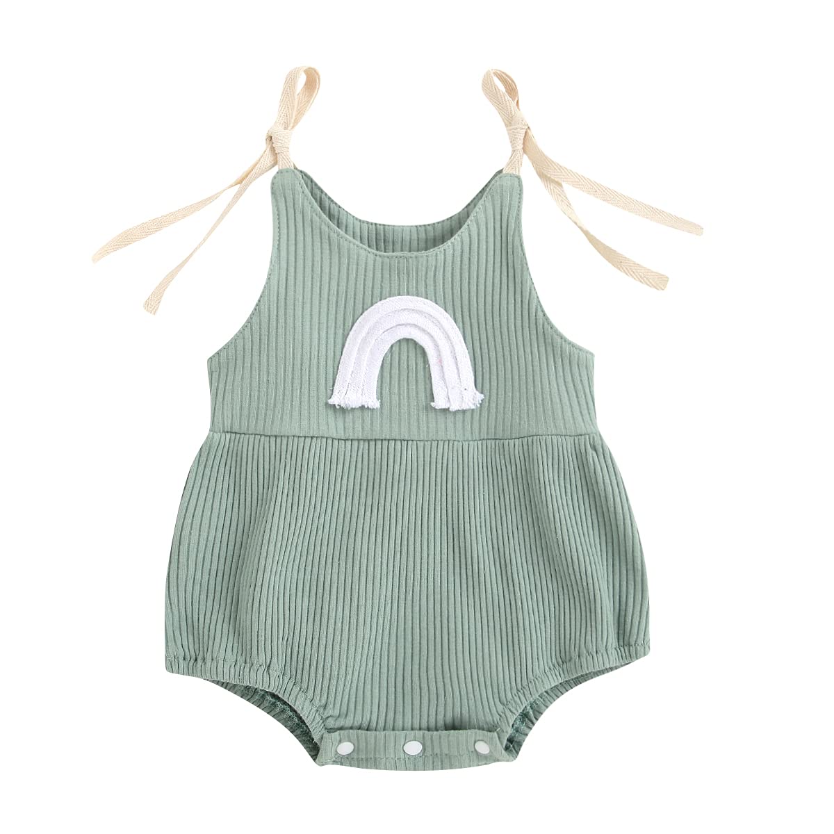Twopumpkin Baby Girl Bubble Romper Oversized Onesie Halter Jumpsuit Newborn Boho Summer Clothes Cute Outfit (Sleeveless Mint Green, 0-3 Months)