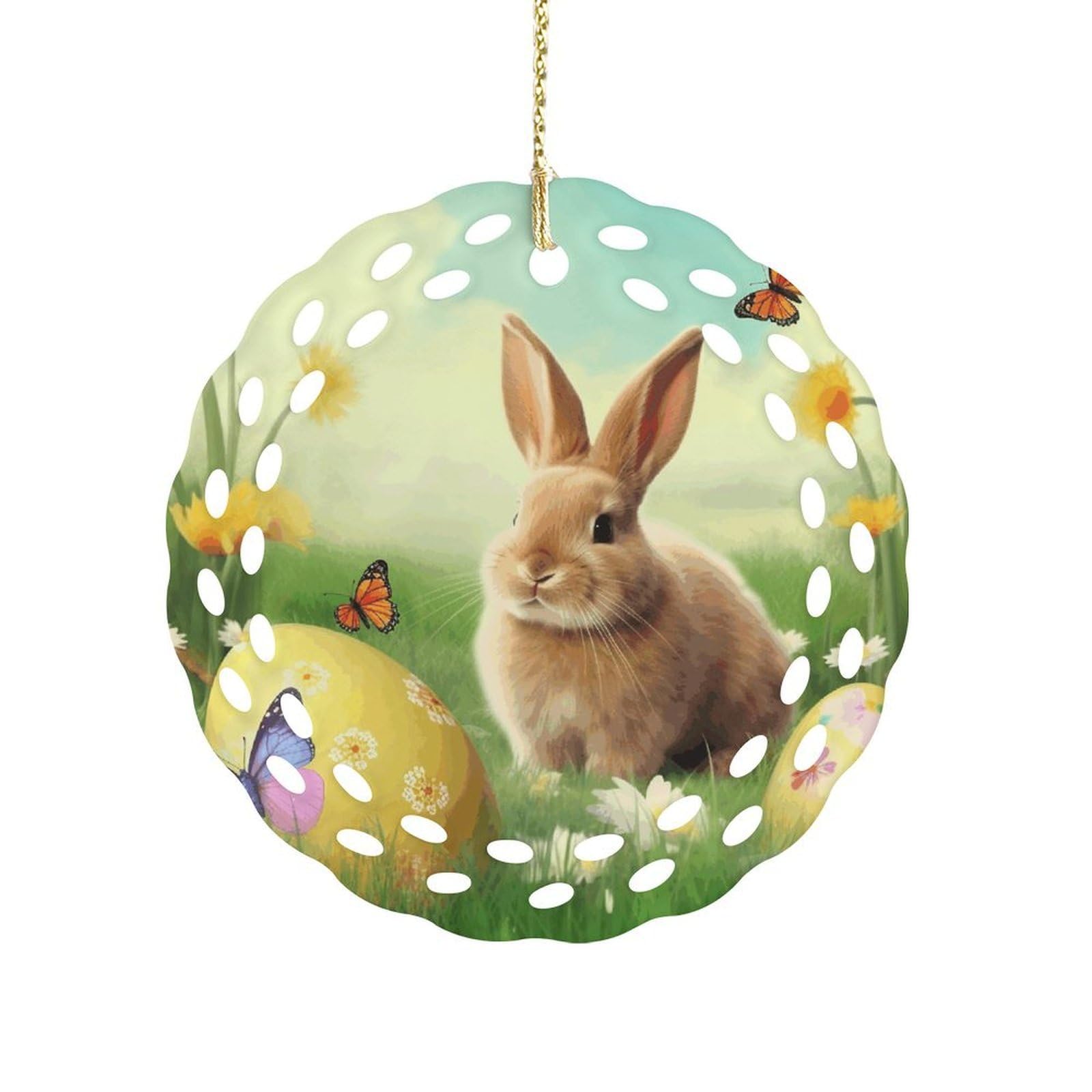 Fodpand Women's Style Easter Bunny Spring Butterfly Ceramic Ornament For Home Decor 3.2" Round Tree Decoration Christmas Ornaments For Men Double-Sided Design