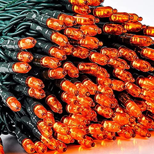 108.6 FT Christmas LED String Lights, 300 Counts of Orange LED 8 Modes Green Wire Long Light Set for Indoor and Outdoor Party, Home, and Garden Holiday Christmas Decoration