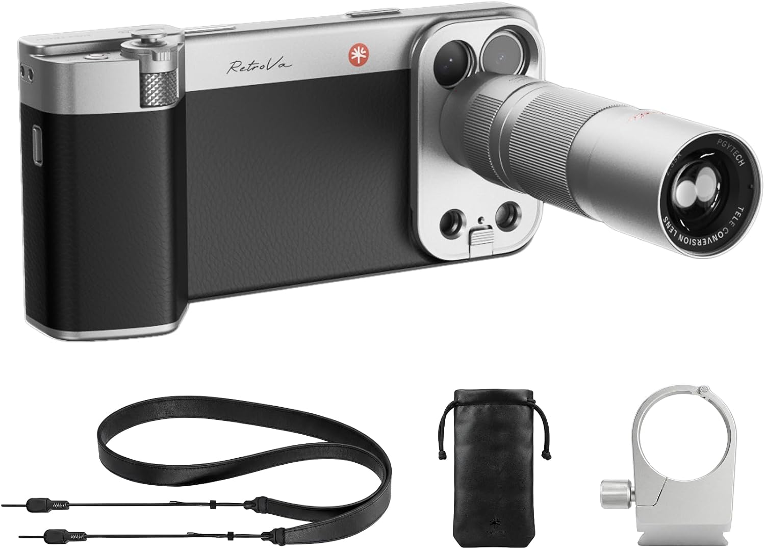 PGYTECH RetroVa All-in-one Ultimate Gift Set for iPhone 17 Pro Max, 2.35X Telephoto Lens & Vintage Grip Kit, External Recording, Bluetooth Remote, Retro Phone Case for Wildlife & Sports Photographers