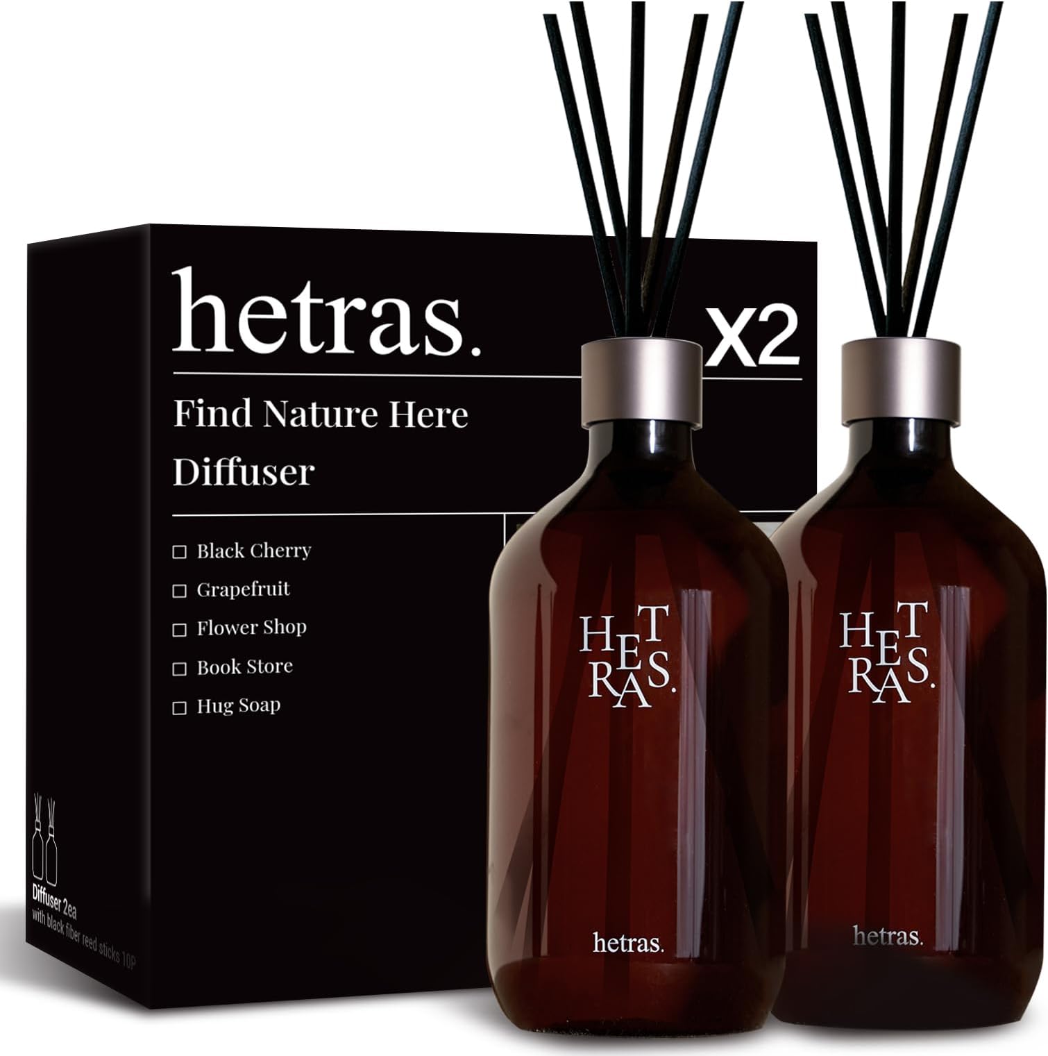 HETRAS. Premium Reed Diffuser: Set of 2 x 16.9oz (1,000 ml) Large Capacity | Fragrance Oil Diffuser & Sticks for Home & Office & Bathroom Decor - Gifts for Loved one (White Shirt)