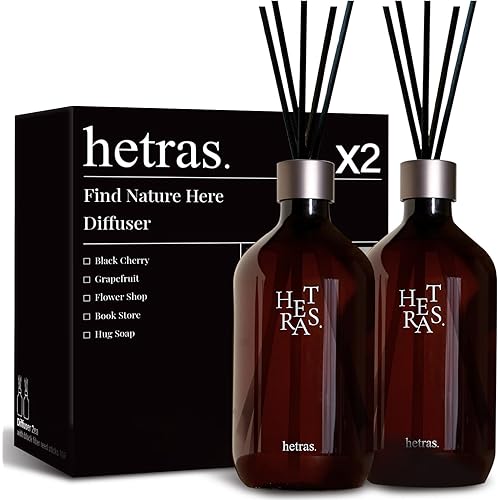 hetras Premium Reed Diffuser Set 16.9 fl.oz. 2 Pack | Grapefruit Scent | Long-Lasting Luxury Fragrance with 10 Reed Sticks for Home & Office | Gifts for Loved One