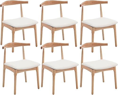 Miniatura 15 de VESCASA Juego de 2 sillas de comedor modernas de mediados de siglo, sillas de comedor tapizadas de lino beige, sillas de comedor de madera natural