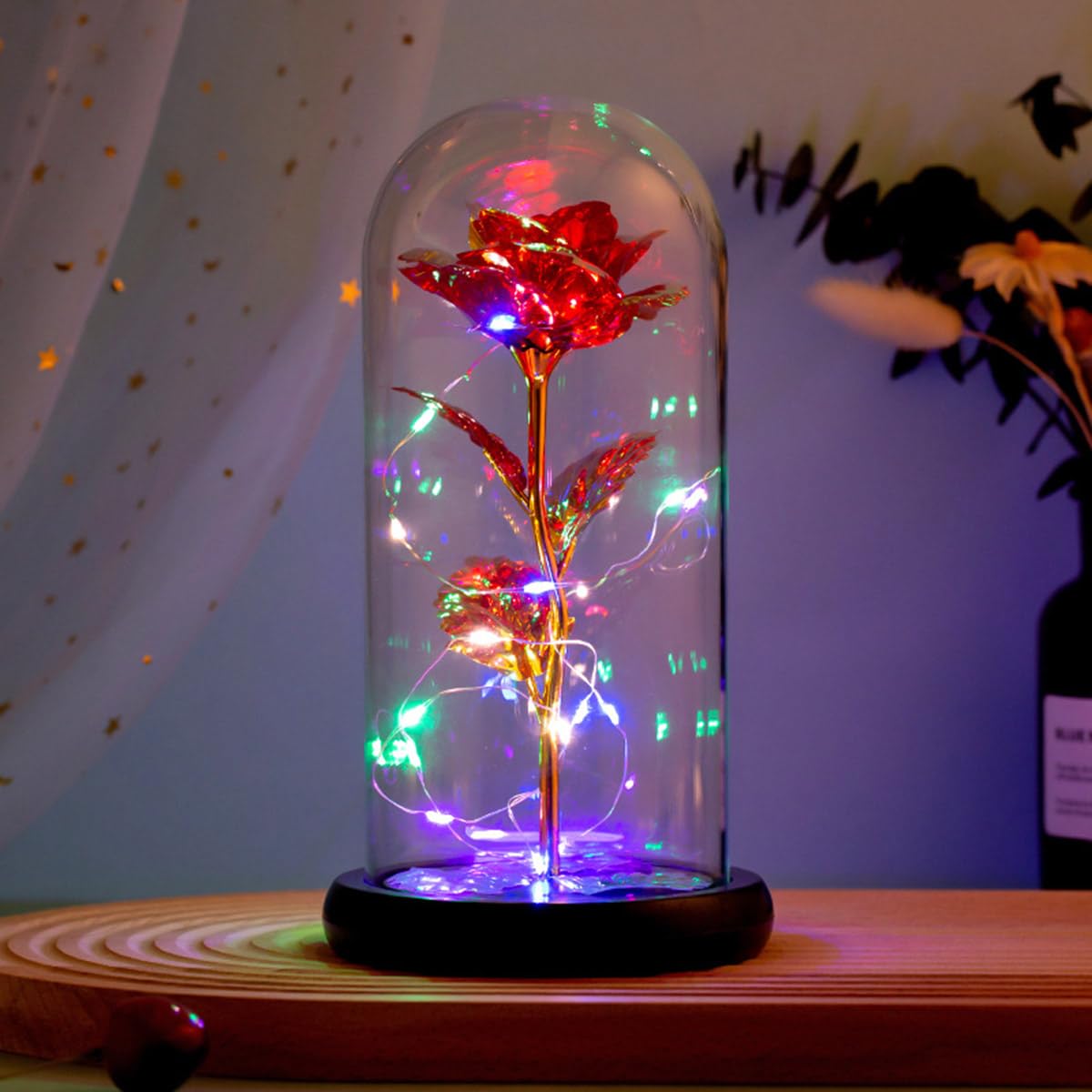 Rose éternelle sous dôme LED Oostifun : idée cadeau femme pour Noël, Saint-Valentin et anniversaire