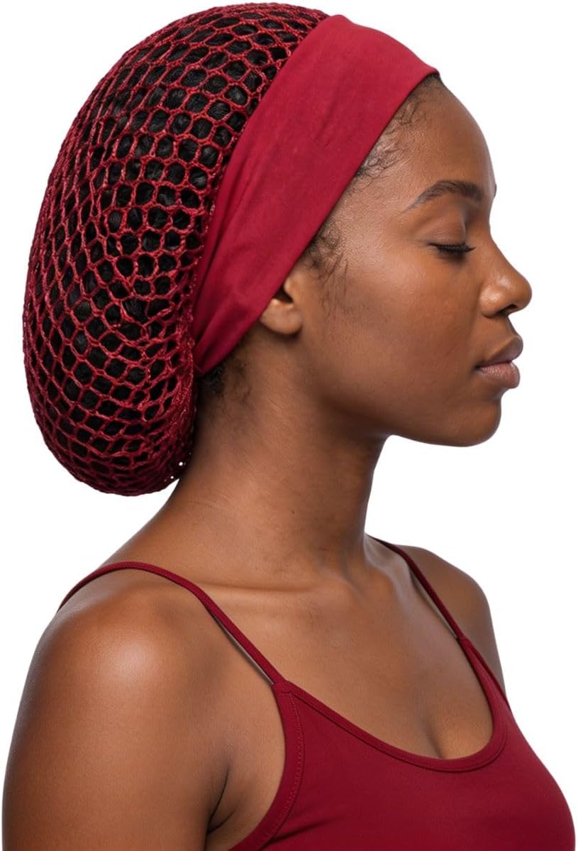 Large Doobie Net Hair Wrap with Headband – No Red Marks, No Forehead Lines – Stretch Hair Net for Edges & Wraps