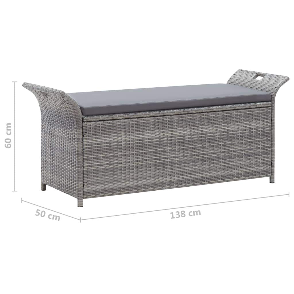 Truhenbank mit Auflage Gartenbank Gartentruhe Kissentruhe Kissenbox Sitzbank Rattanbank Grau 138 x 50 x 60 cm Poly Rattan