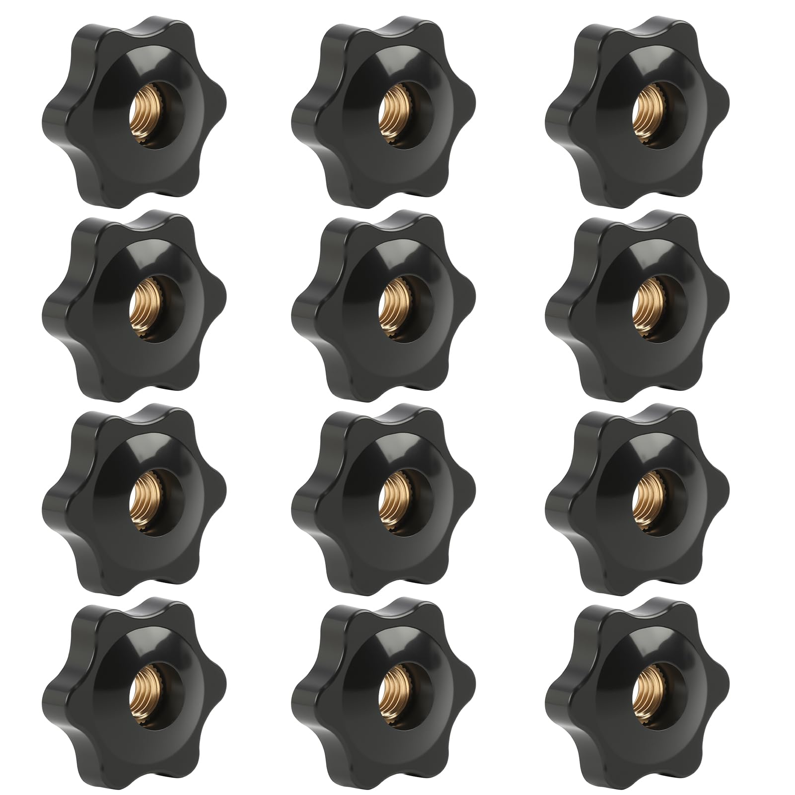12 bottoni di serraggio M8 × 32 mm – dado a stella M8 – bottone a farfalla in plastica e ottone – fissaggio manuale antiscivolo – per mobili, macchine utensili, apparecchiature elettroniche
