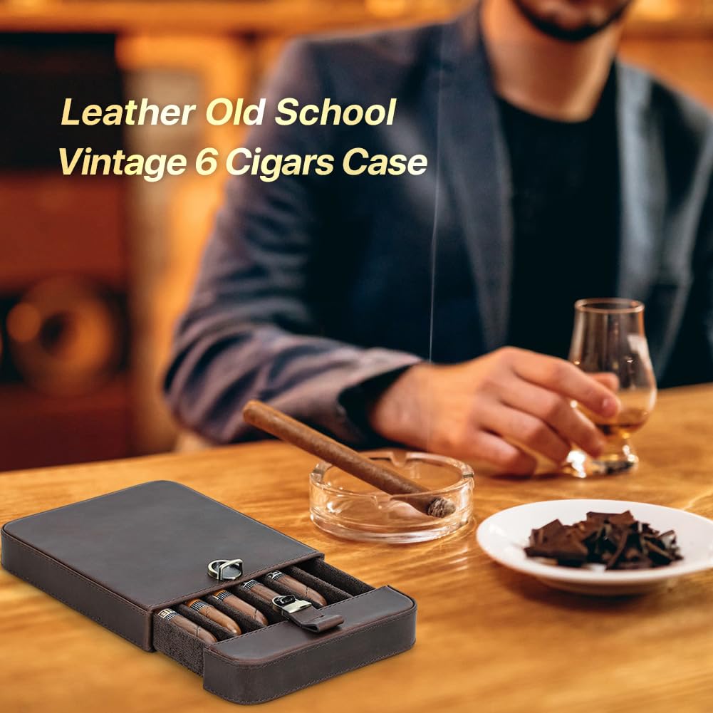 Contacts Custodia per 6 sigari da viaggio, in pelle, con cassetto, stile vintage, per uomo