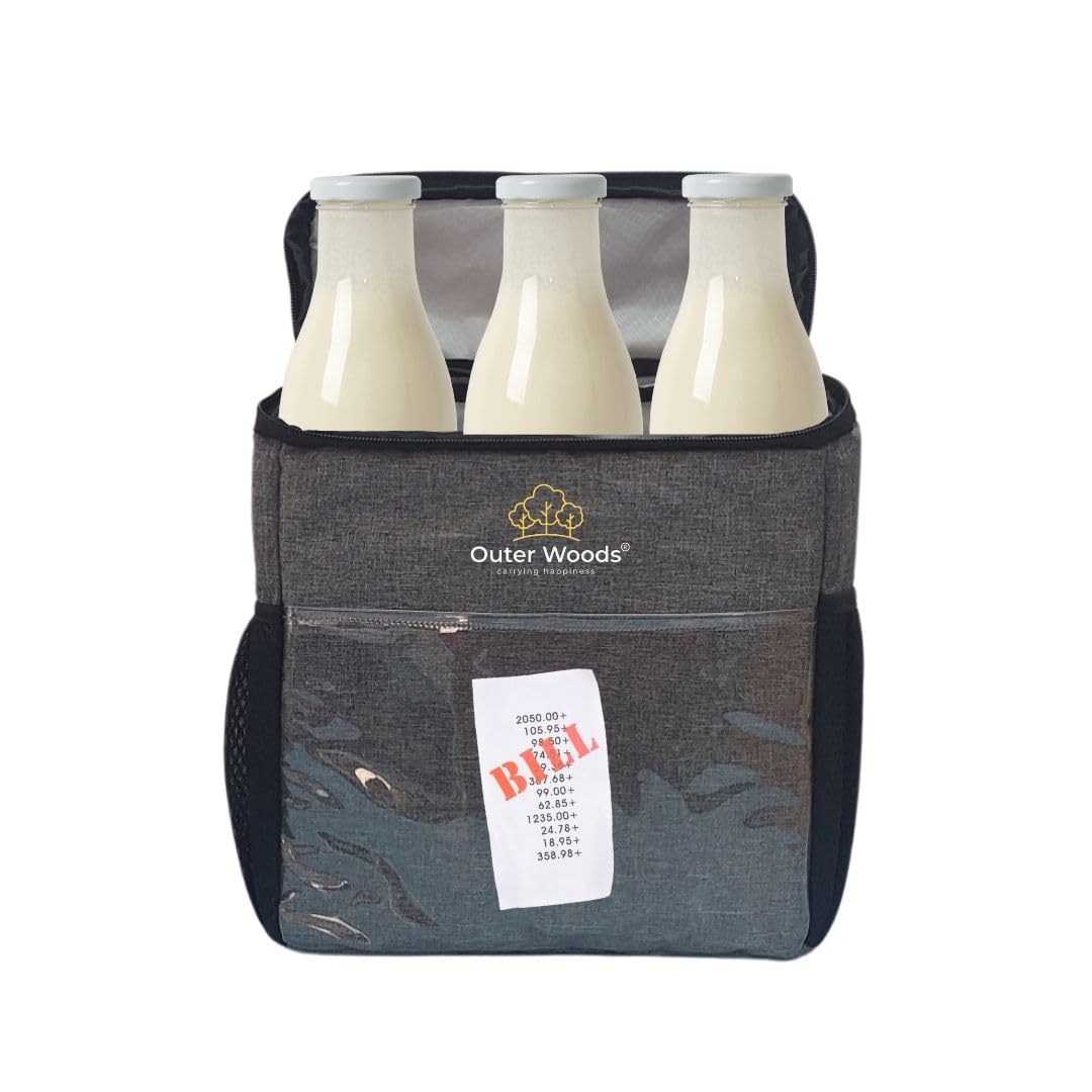 Outer Woods Insulated Milk Delivery Bag | Hanging Door Cooler With Bottle Partitions (Grey)-image-22