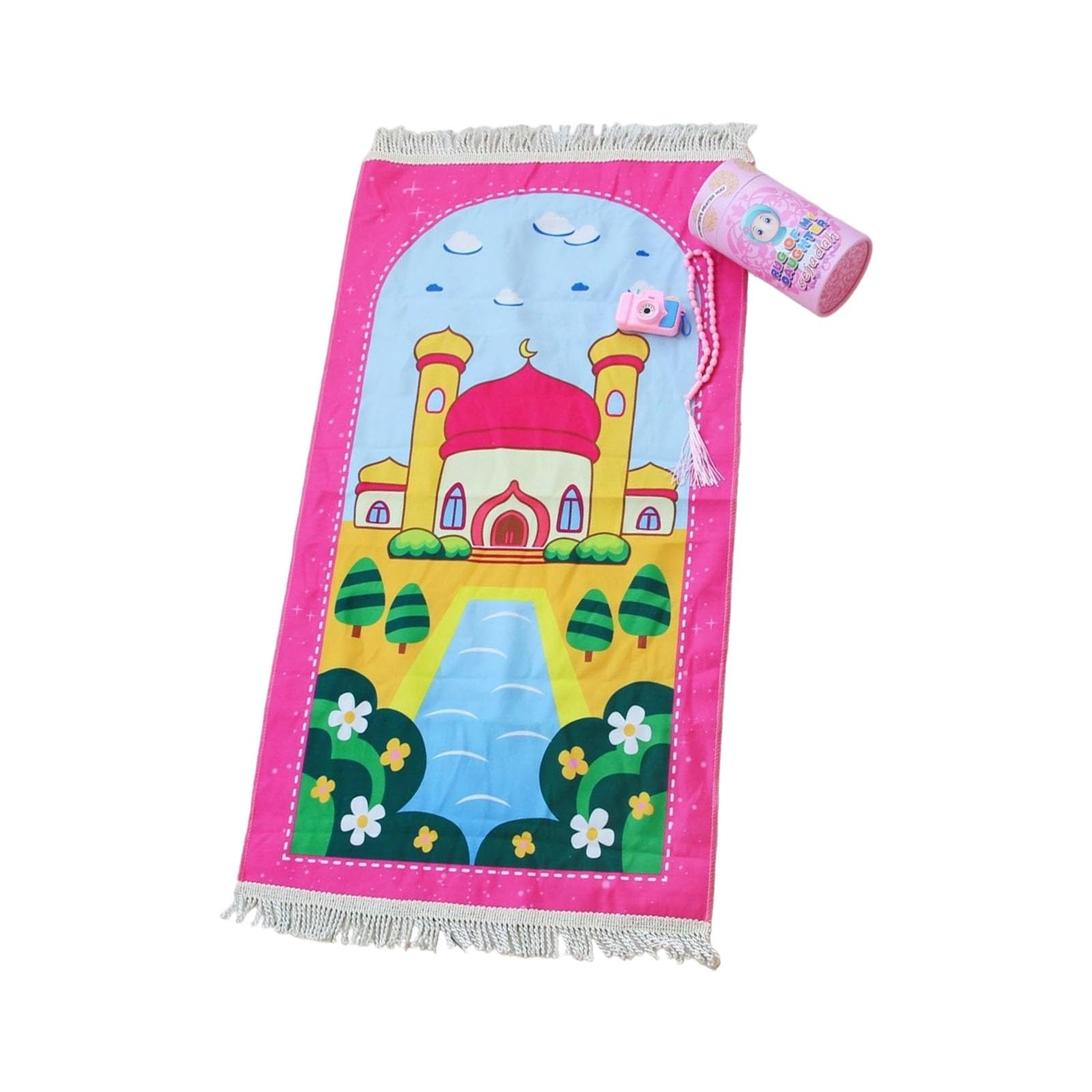 Tsophreniq Islamics Prayer Carpet for Muslims Mat Carpet Islamics Gift Pray Rug Children Cartoon Print Blanket with Tassels Children Prayer Rug