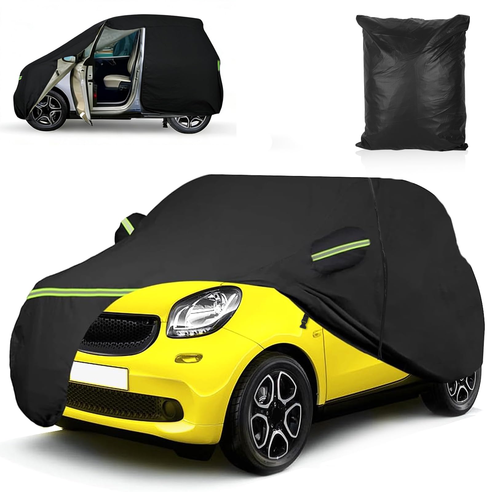 Telo copriauto per Smart Fortwo W451 W453 2016-2024, impermeabile, invernale, traspirante, copertura completa per auto, per sole, pioggia, raggi UV, protezione dalla polvere, con porta con cerniera