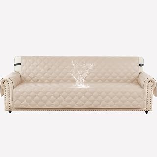 Ystyle Sofa Cover 4-Seater 100% Waterproof, Thick Couch Cover With Armrest, Quilted Sofa Cover With Side Pockets, Machine Washable, Non-slip Scratch Resistant For Pet Dogs Cat, Beige