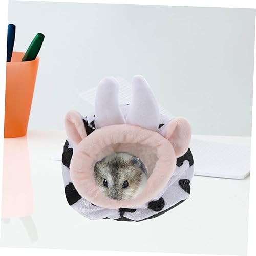 Miniatura 5 de VILLCASE Hámster de algodón para mascotas, acogedor escondite para conejillos de indias, cama de algodón cálida y adorable con estampado de vaca,