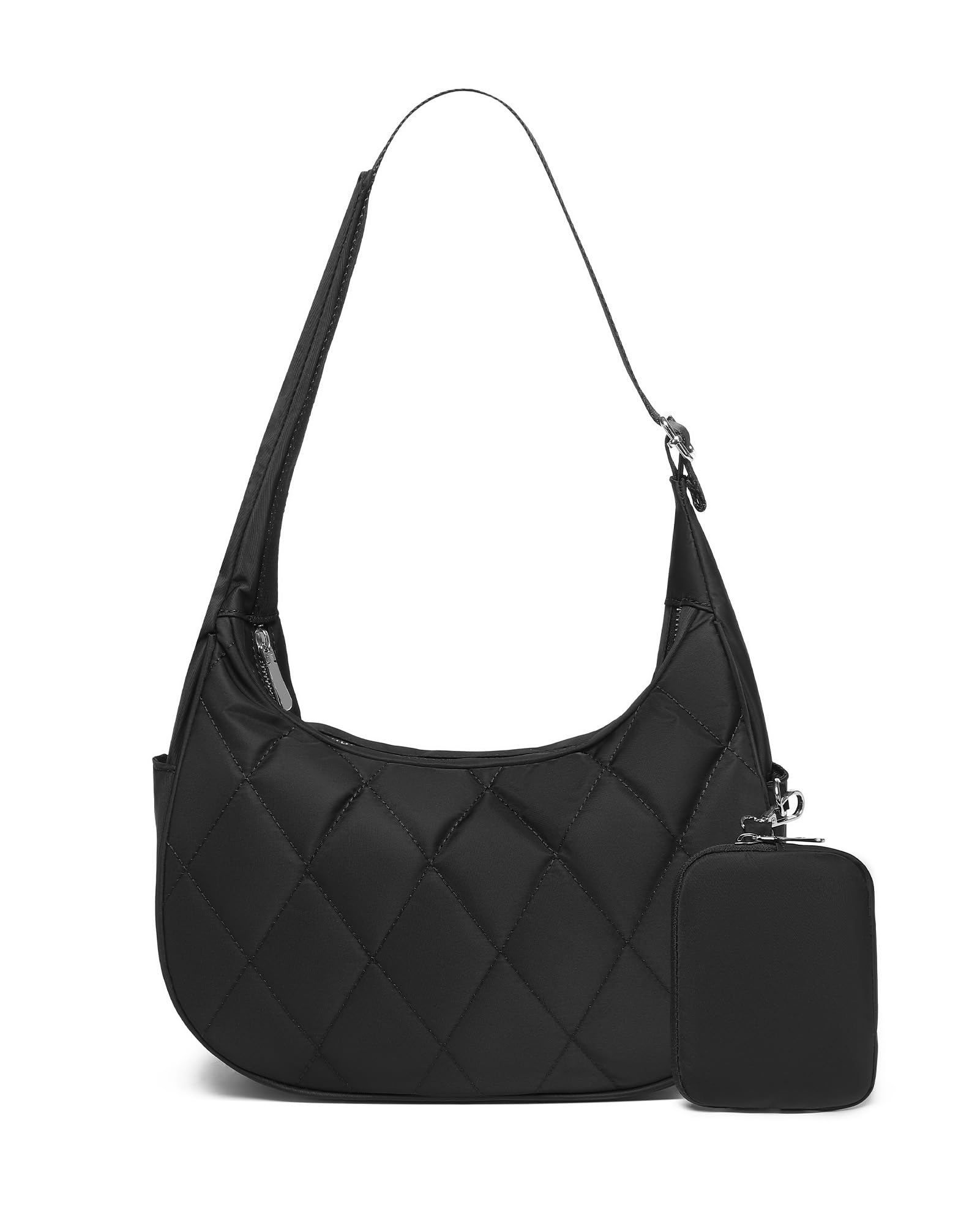 BAVERGE Nylon Crescent Bag Women Small Quilted Shoulder Purse Women's Hobo Handbag with Coin Wallet Mini Tote