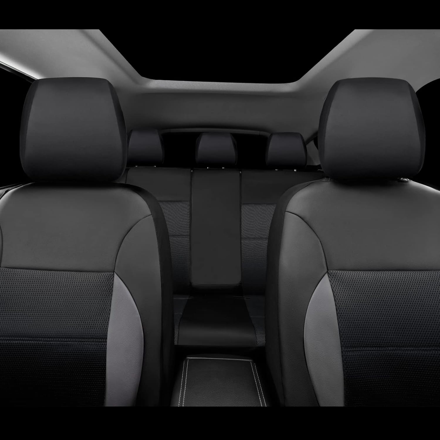 CAR PASS Luxurous PU Leather Automotive Universal Seat Covers, Waterproof Universal Fit Car Floor Mats, with Anti-Slip Nibbs Backing (Black)