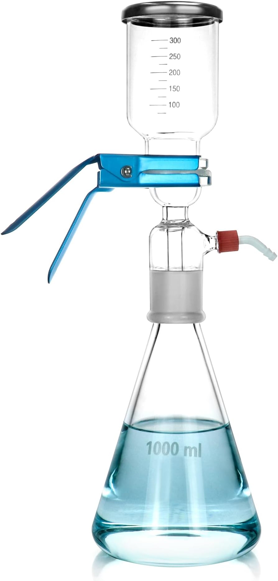 QWORK Glass Vacuum Filtration Set, 1000 mL Flask & 300 mL Funnel – 10 μm Pore for Lab Liquid Clarification, Sample Prep & Solvent Filtration