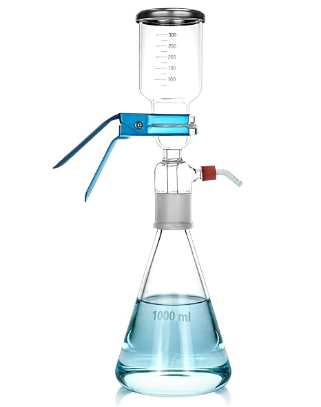 QWORK Glass Vacuum Filtration Distillation Apparatus, 1000ml - Includes Graduated Funnel, Filter Flask, Clamp - 10 Micron Pore Size - Compatible with 42-60mm Membrane Filter Paper