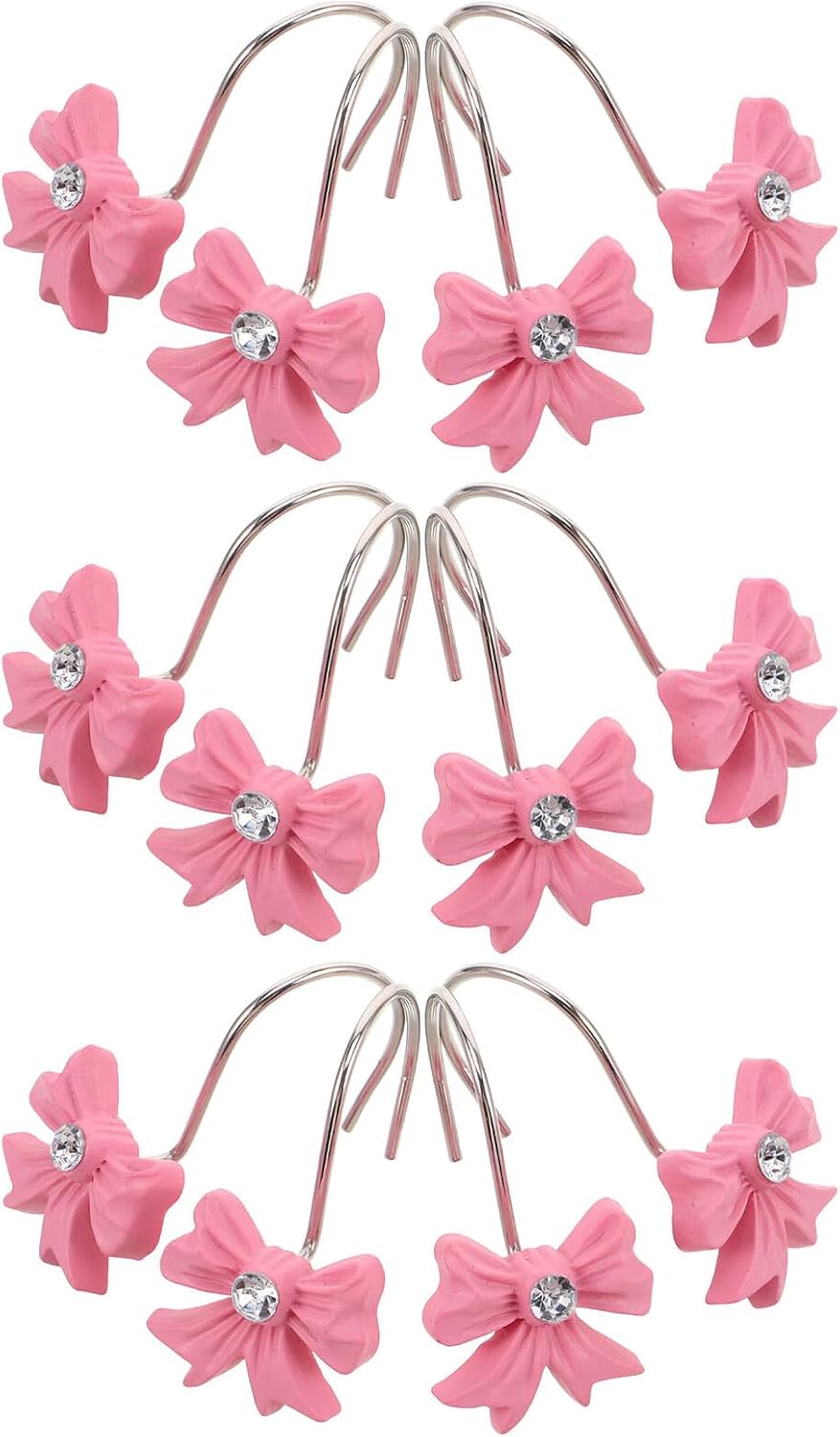 Bow Shower Curtain Hooks Decorative Bow Knot Rings Resin Bathroom Curtain Holders Pink 12pcs for Nursery Bathroom Accessories