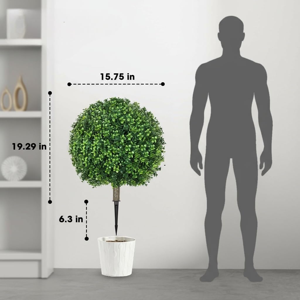 Artificial Tree with Ground Spike, Set of 2 Artificial Shrub Bushes, Fake Evergreen Tree for Porch, Artificial Plants for Outdoor Planters Indoor UV Resistant