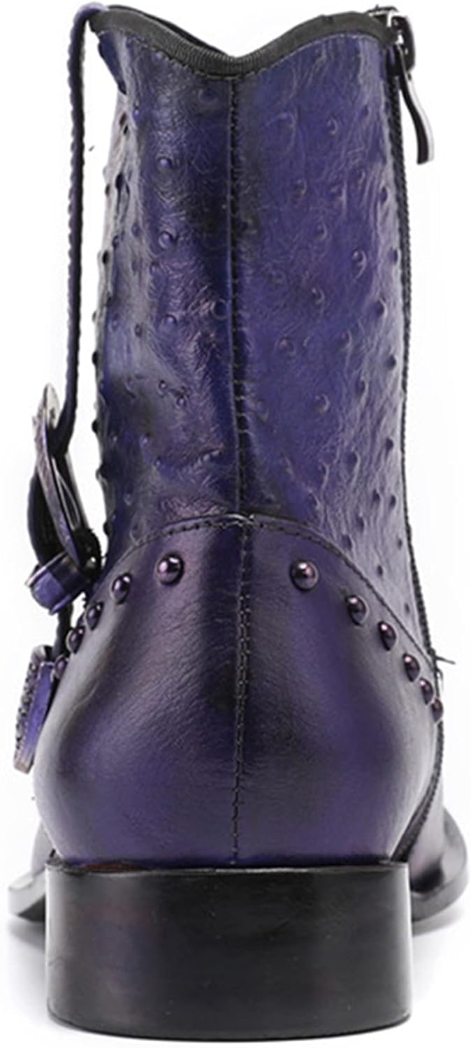 Santimon Men's Leather Chelsea Cowboy Boots - Dress Casual High-Tops Western Boots with Metal Pointed Toe for Party Ballroom Rock Singer