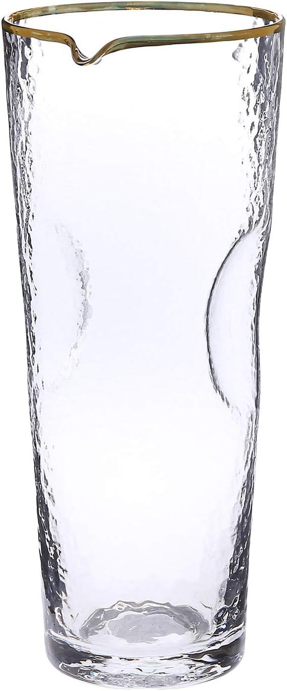Pebbled Glass Water Pitcher with Gold Rim (10"H)