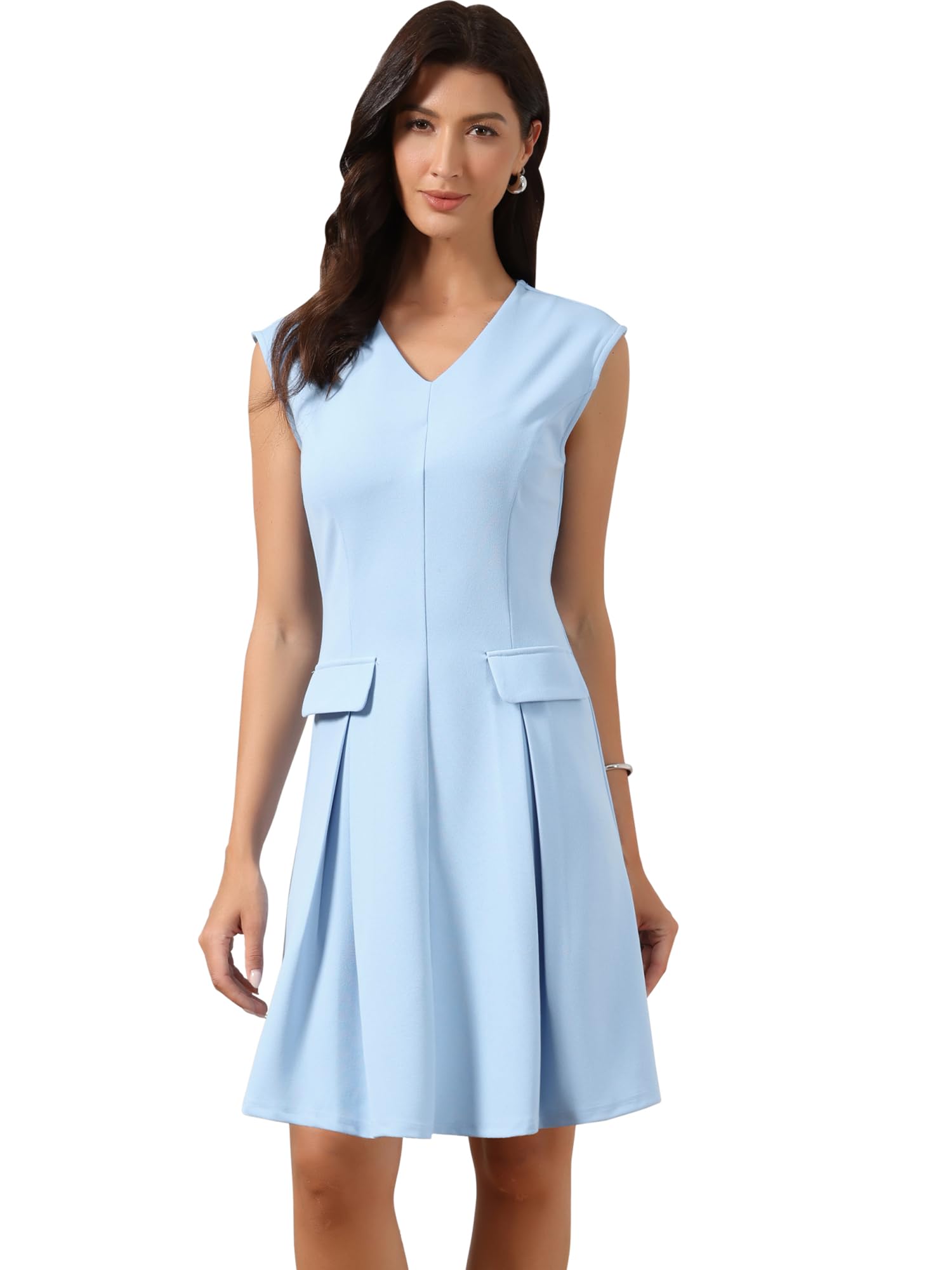 Allegra K Work Dress for Womens Sleeveless V Neck Elegant A-Line Professional Business Dress