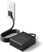 Vista 13 de SUPERDANNY - Regleta de alimentación de carga rápida de 35 W, cable de extensión de enchufe plano de 6 pies (13A/1625W) con 8 tomas anchas y 4 Negro