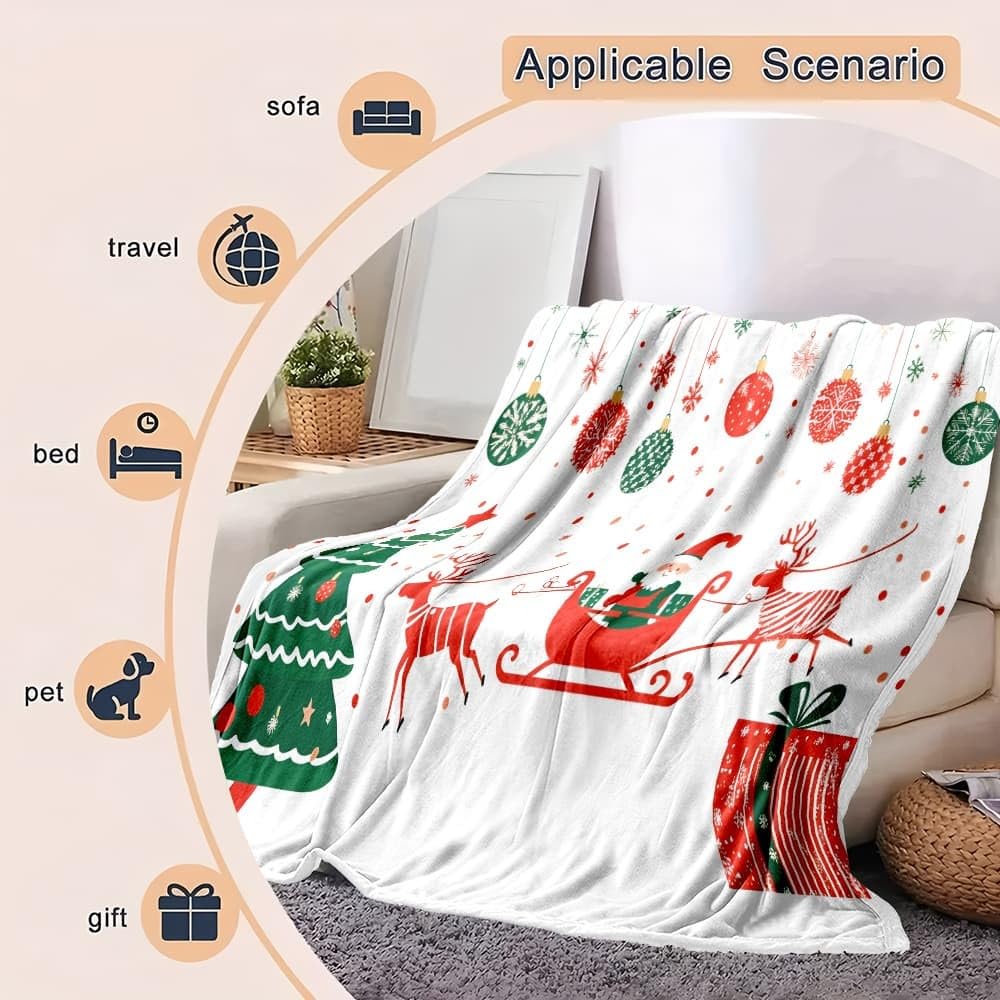 Generico Coperta Plaid Pile 180x200 cm XXL Motivi Di Babbo Natale per Letto Singolo Calda Accogliente e Spessa in Morbido Velluto Tema Natalizio Coperta Calda per Letto, Divano, Sedia e Divano