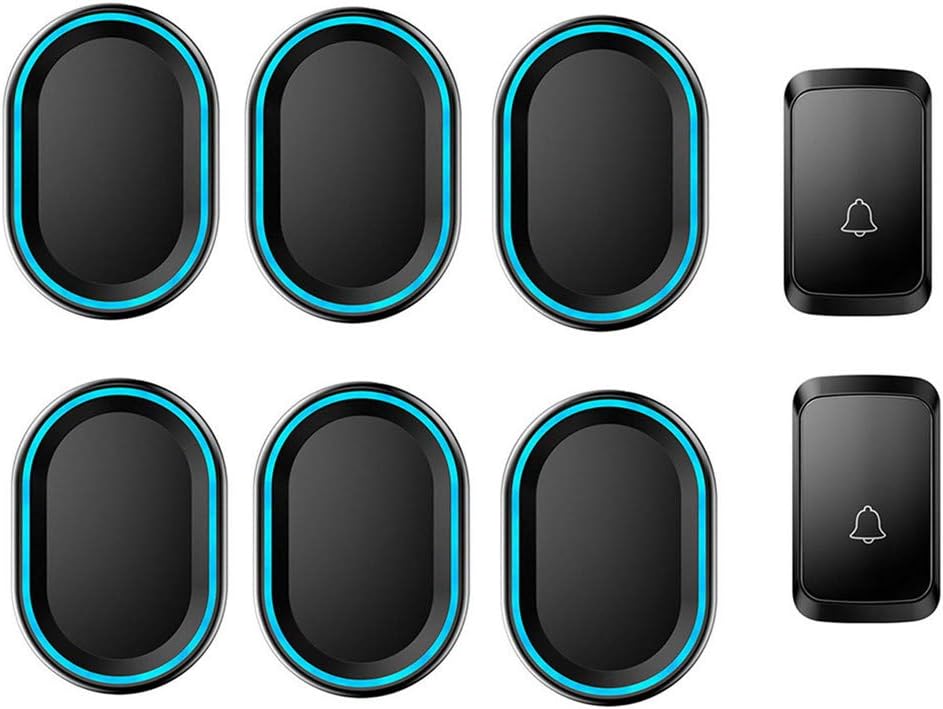 Wireless Doorbell, 2 Push Button and 6 Receivers,Waterproof Wall Plug-in Cordless Door Chime with Power-Off Memory Function,LED Flash,300M Range,58 Ringtones,4 Volume Levels,White,Black