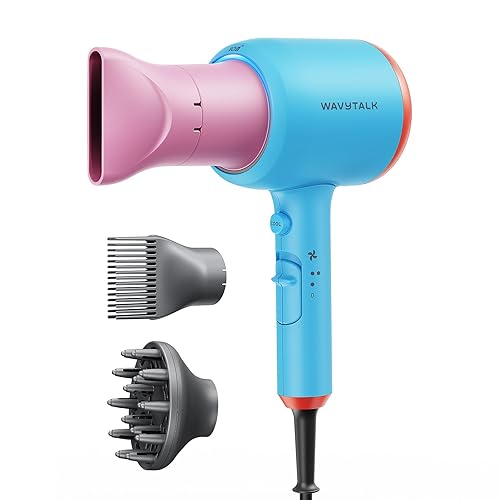 Wavytalk Hair Dryer with Diffuser, Blown Away Ionic Hair Dryer for Curly Hair with Comb, 1875W Fast Drying Blow Dryer with Ceramic Technology, 3 Attachments for All Hair Types, Light and Quiet, Poppa - Poppa Color (Comb+diffuser+nozzle)