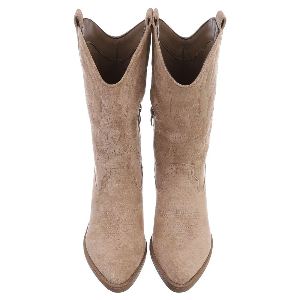 Ital Design Damen Stiefel mit Reißverschluss und Blockabsatz, spitze Form