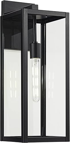 Miniatura 2 de John Timberland Titan - Lámpara de pared industrial moderna para exteriores, metal negro místico, 20 pulgadas, vidrio transparente, húmedo,