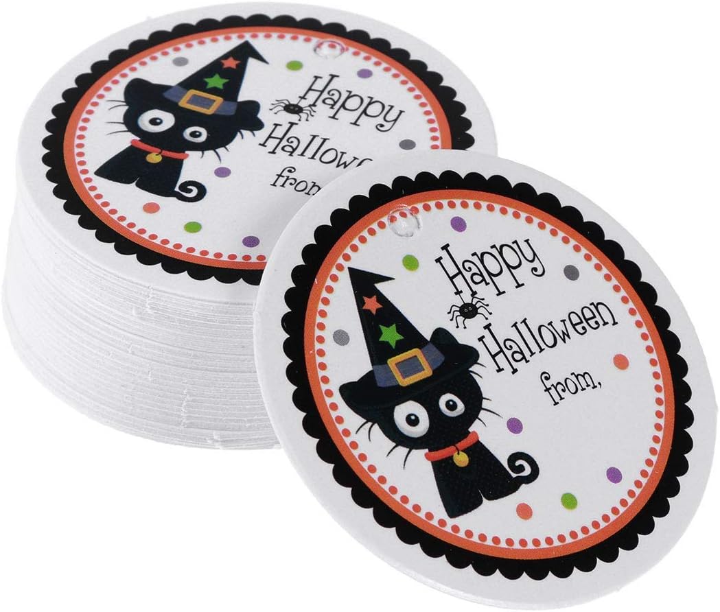 BinaryABC Halloween Party Favor Gift Tags Baking Biscuit Candy Treats Bags Boxes Paper Tags Labels(48-50pcs)