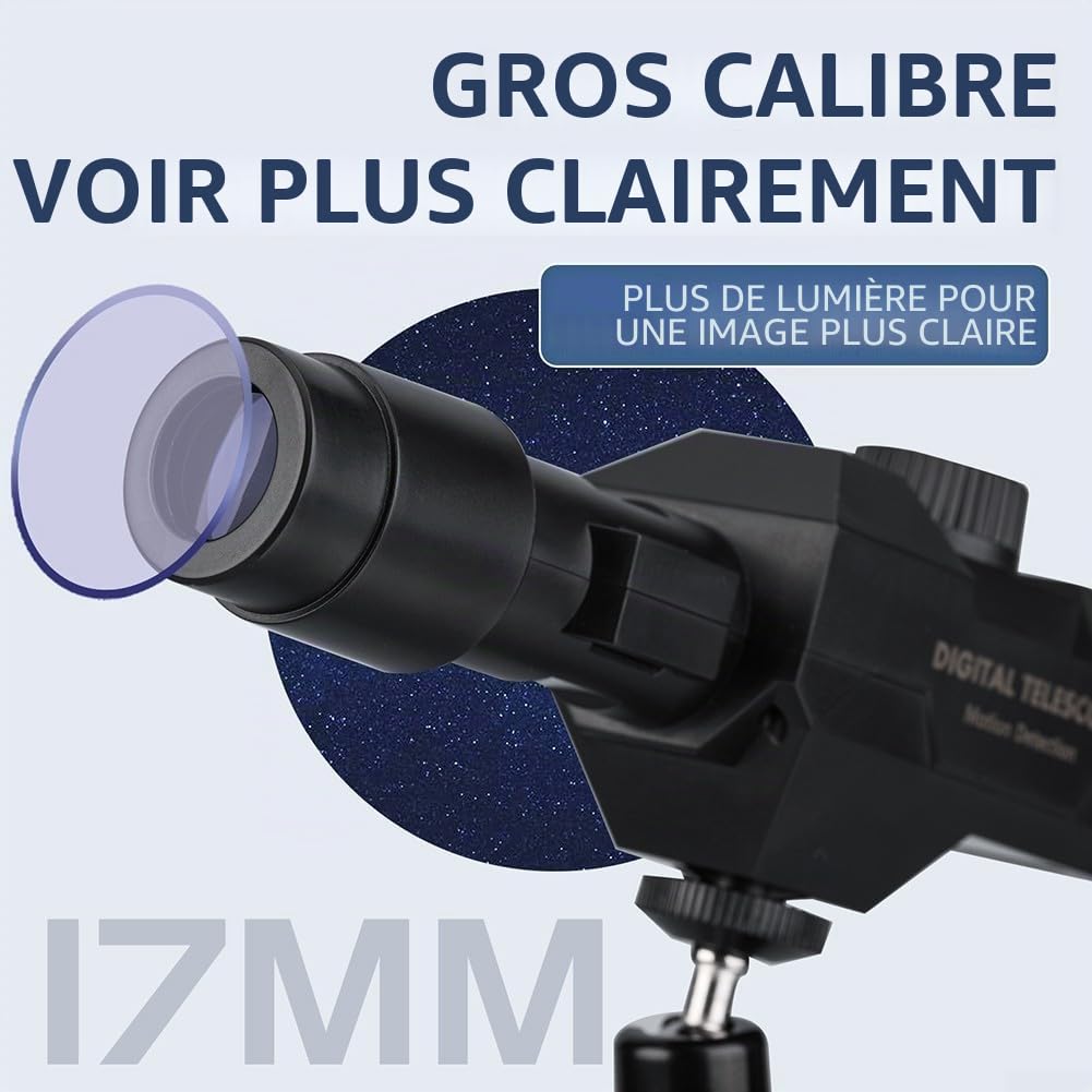Télescope monoculaire numérique, zoom 70x, HD 2 millions de pixels, batterie 2000 mAh, connectivité sans fil pour smartphone/tablette, noir, avec trépied
