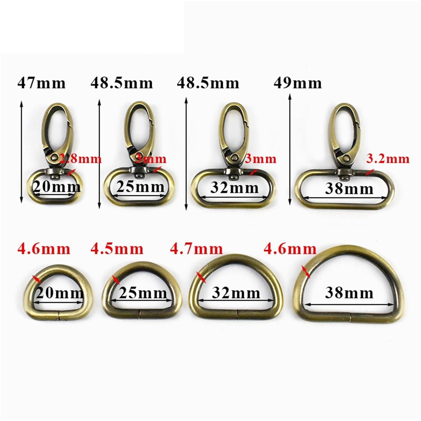 Ganchos De Metal Giratorio 5/10pcs 20/25/32/38mm Metal Bag Strap Buckles Swivel Lobster Clasp D Ring Buckle Pet Collar Snap Hook(RoseRed,20mm-10Sets)