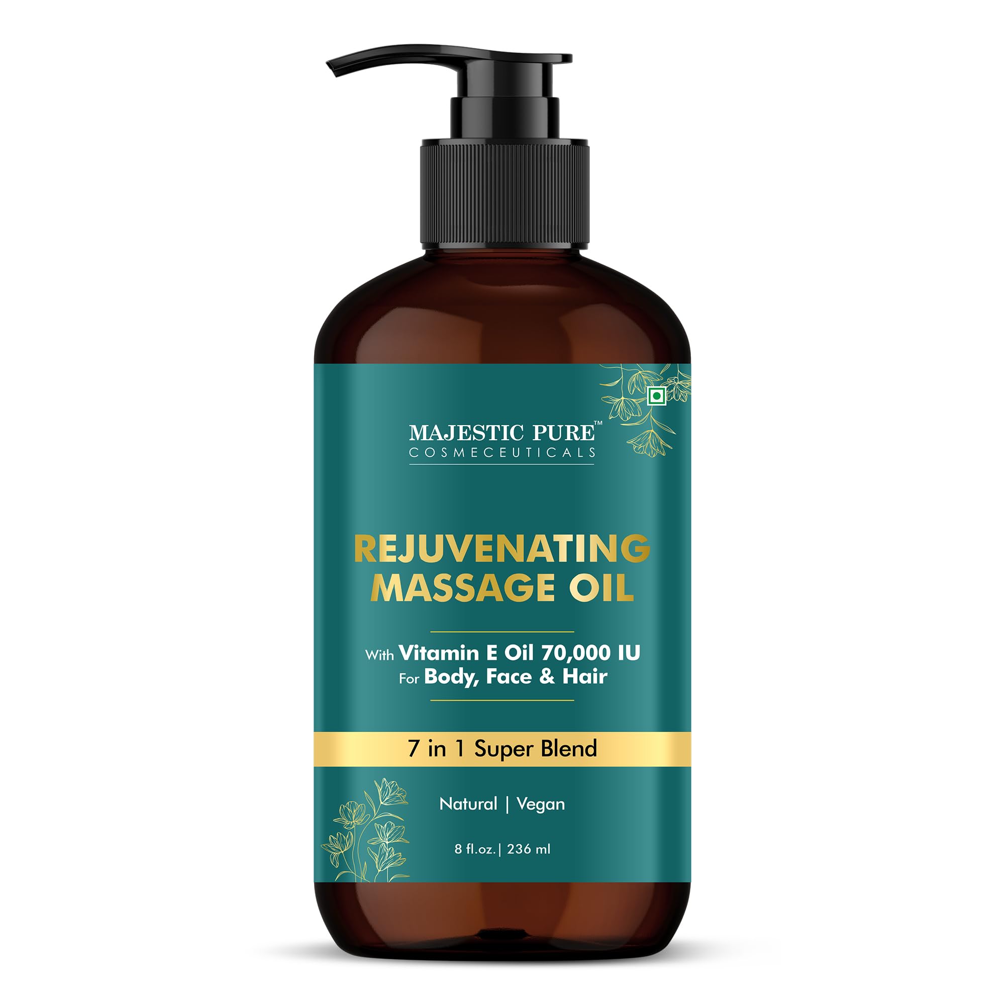 Majestic Pure Vitamin E 70k Blend Massage Oil with Sweet Almond, Jojoba, Argan, Avocado | Invigorating, Refreshing, and Relaxing | for All Skin Types - Men and Women | 8 Fl Oz