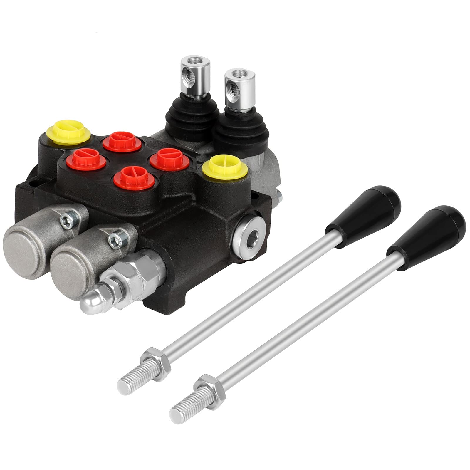 2 Spool 13 GPM Hydraulic Flow Control Valve 3600 PSI G Ports Adjustable Relief Lever Handle Double Acting Parallel Center Tractor Loader W/Joystick Small Tractors/Tanks Loaders Log Splitters