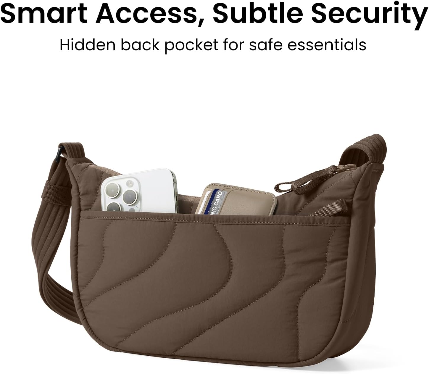 tomtoc 3.5L Puffer Sling Crossbody Bag for Women Trendy, Nylon Quilted Crescent Shoulder Bag Purses for Cellphone and Daily Essentials, Puffy Travel Hobo Handbag with Adjustable Strap & Inner Pockets - Image 6