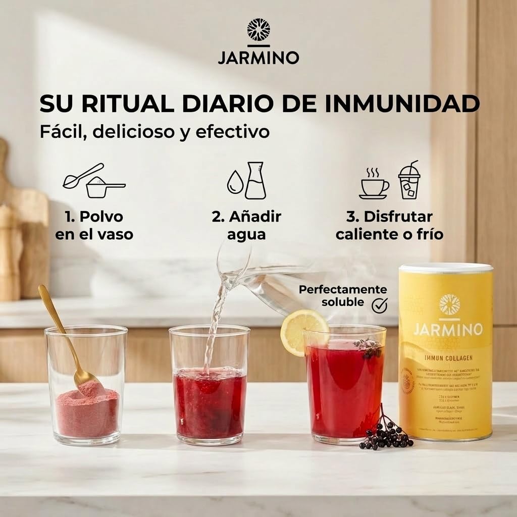 Hidrolizado de Colágeno con L-Glutamina - Fortalece el Sistema Inmunológico | Vitamina C, D, Selenio, Zinc, Jengibre, Saúco, Hongos Vitales | 450g Glutamina Inmune en Polvo | JARMINO