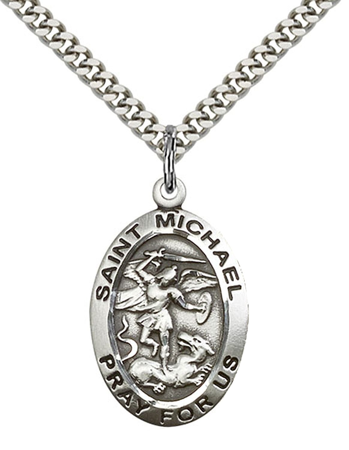 Pewter St. Michael the Archangel Pendant 1 x 5/8 Inches with Stainless Steel Chain