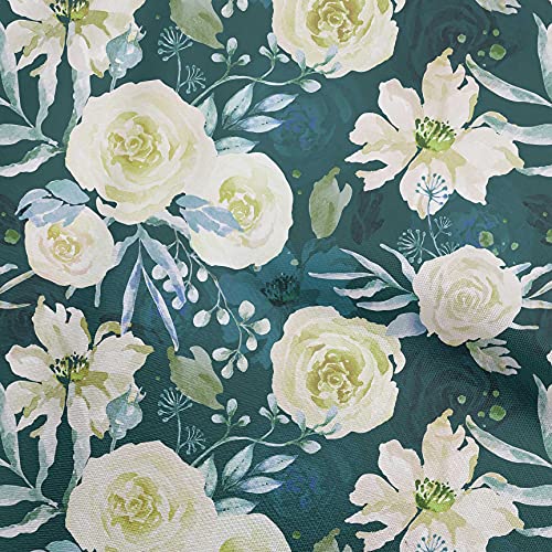 oneOone Georgette Viscose Teal Green Fabric Leaves & Clover Sewing Fabric By The Yard Printed DIY Clothing Sewing Supplies 42 Inch Wide