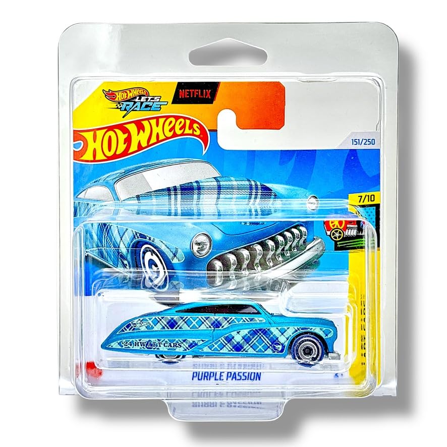 Hot Wheels Purple Passion (Teal Tartan (TREASURE HUNT)) 7/10 HW Art Cars - 2024-151/250 (Short Card) - includes a KLAS Car Keeper Protector Case - HTF22