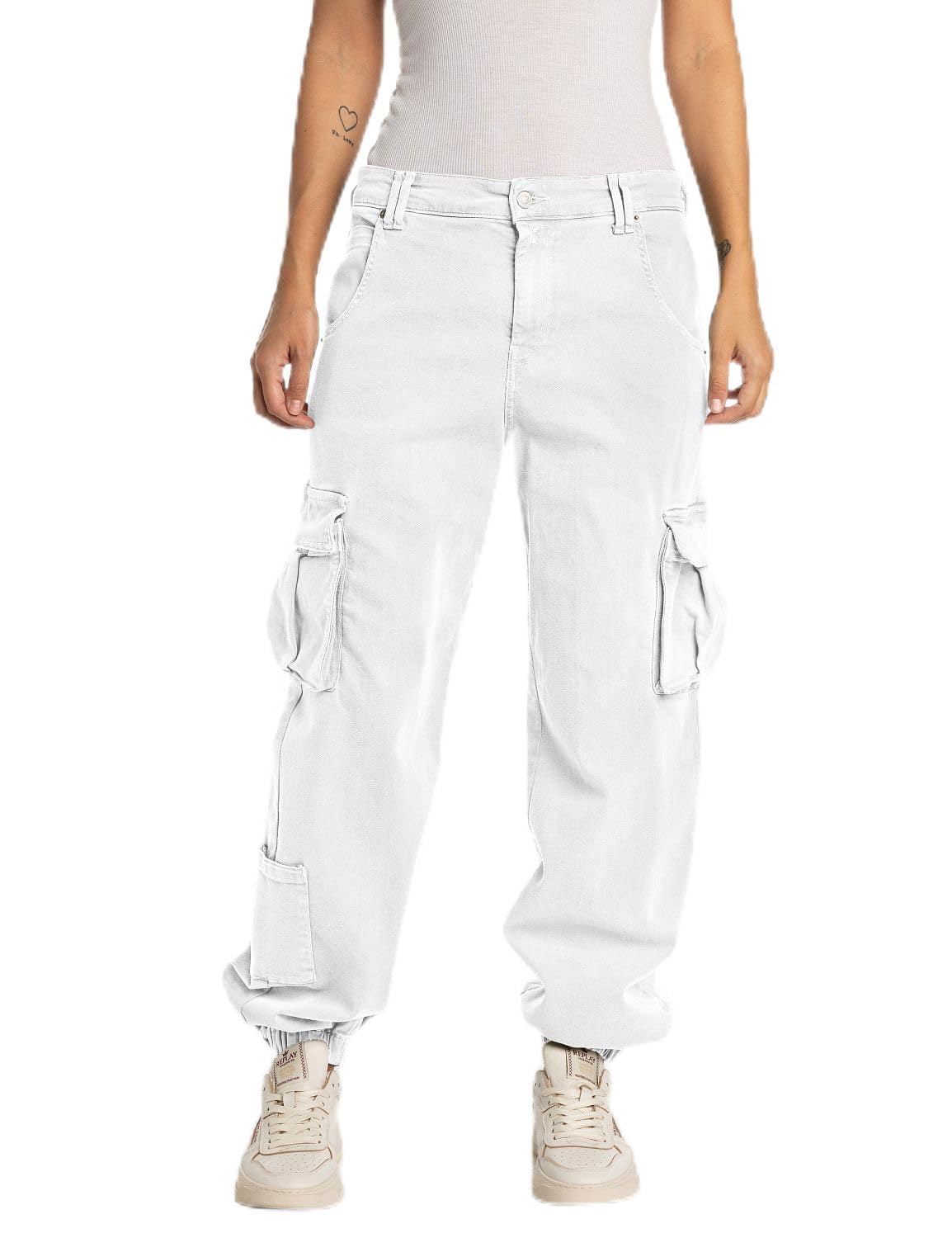 Replay women's cargo trousers with stretch, white (Optical White 001), 29W
