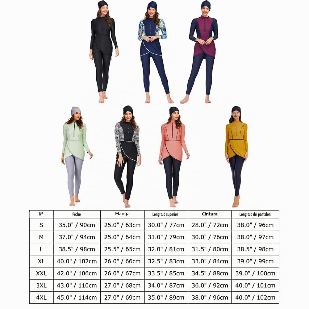Odizli Trajes de baño musulmanes para mujer, Burkini, modesto, traje de baño de manga larga, estampado floral, brasier integrado, tops de natación + traje de baño Hijab
